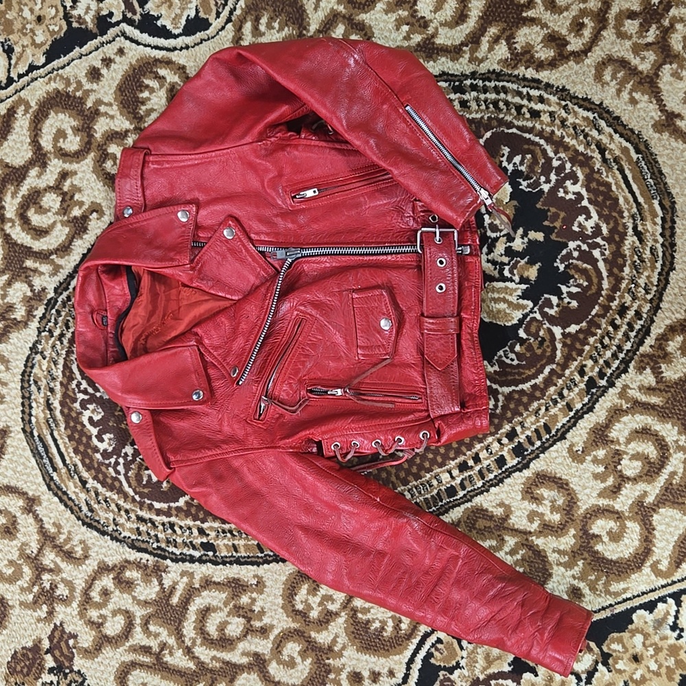 SOLD Red Leather Motorcycle Jacket Retro Biker Leather King 80s 90s Bikercore